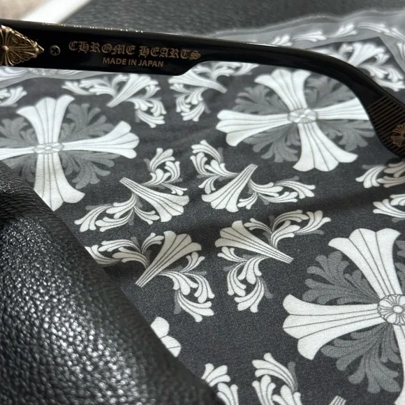 Chrome Hearts “Box-Officer”Sunglasses, Gloss Black with 18k Gold Plated Design